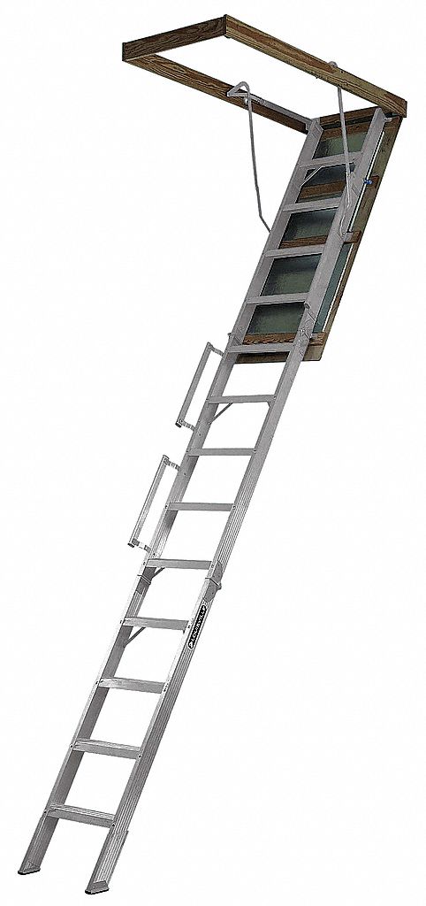 Aluminum Attic Ladder 10 Ft To 12 Ft Ceiling Height Range 90 Swing Clearance 66 0 Lb Net Weig