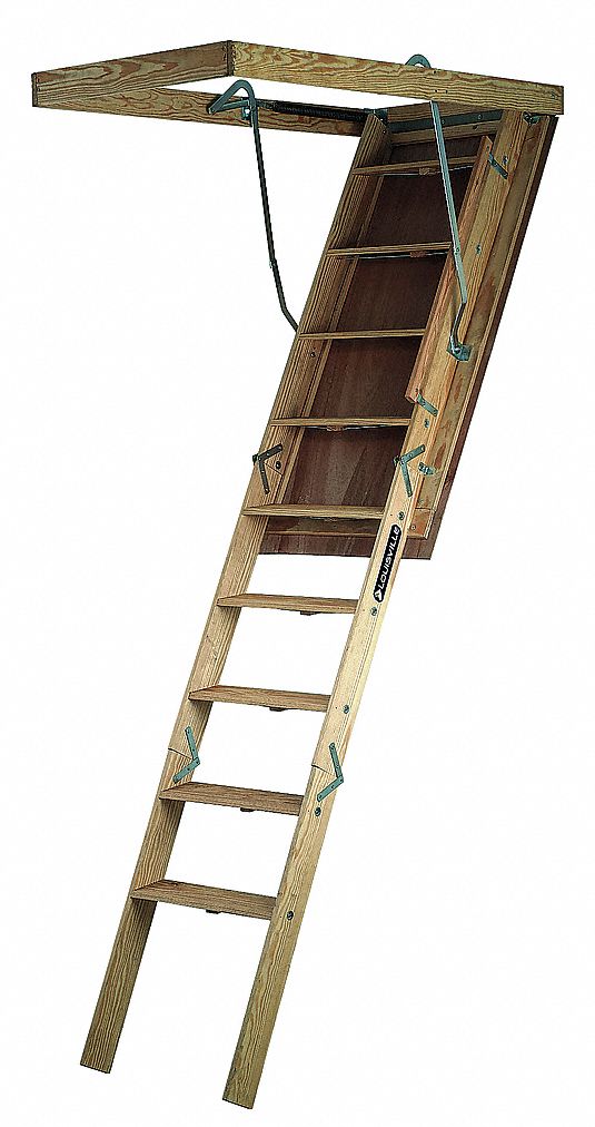 Wood Attic Ladder 7 Ft To 8 Ft 9 Ceiling Height Range 71 Swing Clearance 75 0 Lb Net Weight