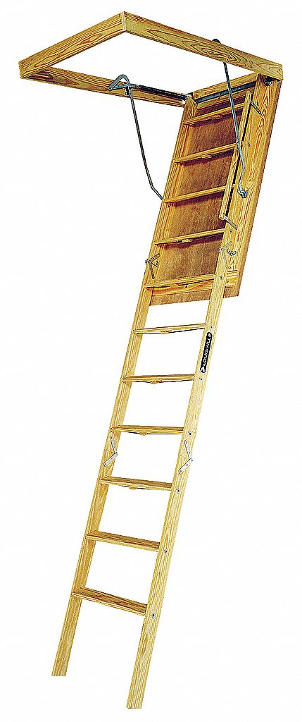 Wood Attic Ladder 8 Ft 9 To 10 Ft Ceiling Height Range 79 Swing Clearance 82 0 Lb Net Weight