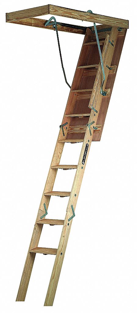 Wood Attic Ladder 7 Ft To 8 Ft 9 Ceiling Height Range 71 Swing Clearance 67 0 Lb Net Weight