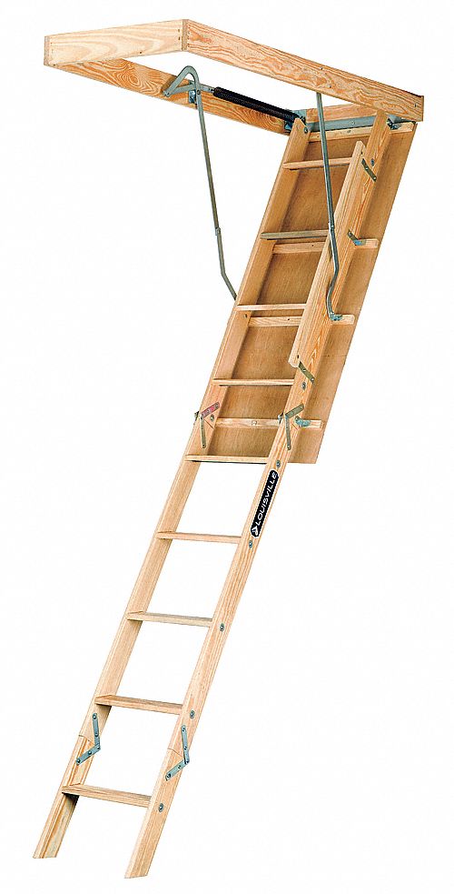 Wood Attic Ladder 8 Ft 9 To 10 Ft Ceiling Height Range 79 Swing Clearance 59 0 Lb Net Weight