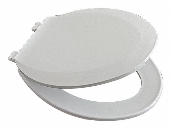 TOILET SEAT: WHITE, PLASTIC, EXTERNAL CHECK HINGE, 1¾ IN SEAT H, CLOSED, WITH COVER, 8 PK