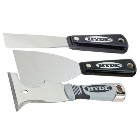 HYDE Putty Knife/Painters Tool Set 3 in_1 1/4_3 Blade Wd, Stainless