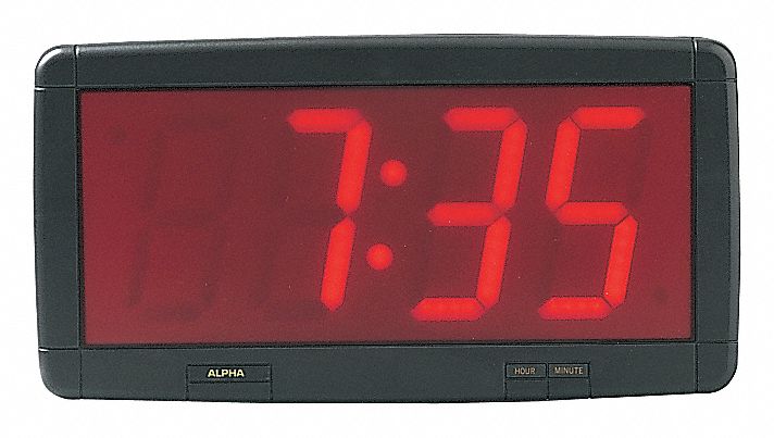 GRAINGER APPROVED LED CLOCK,BLACK WITH RED DISPLAY - Clocks