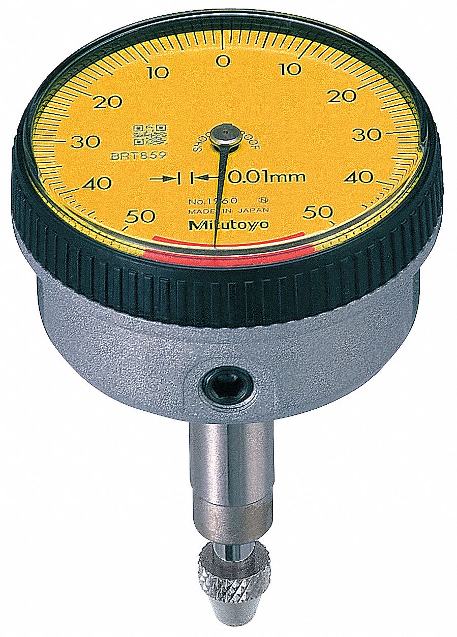 Mitutoyo back plunger dial indicator 0 to 1 mm range balanced reading