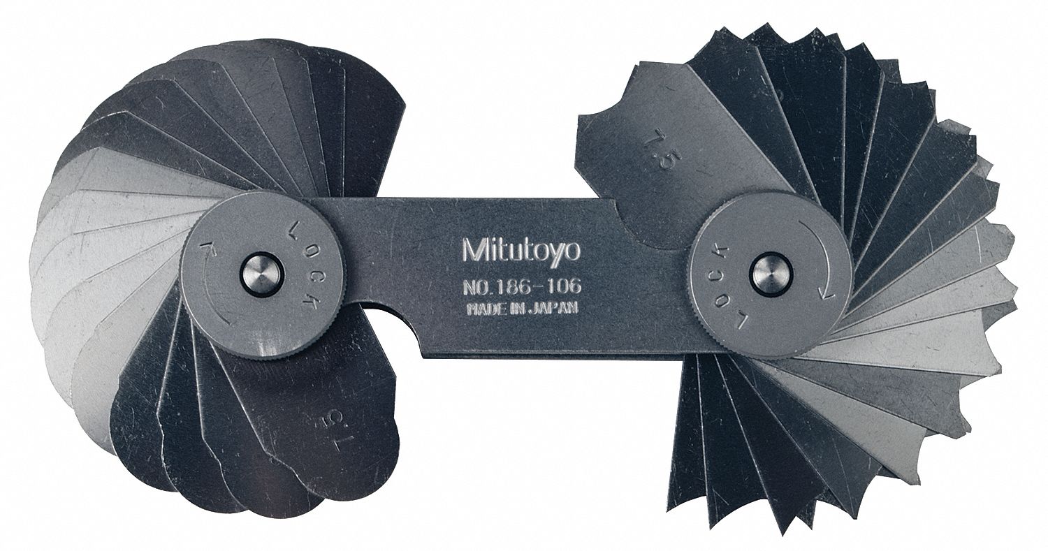 Mitutoyo 186-101 Radius Gage Set,1/32 To 1/4,30 Leaves 