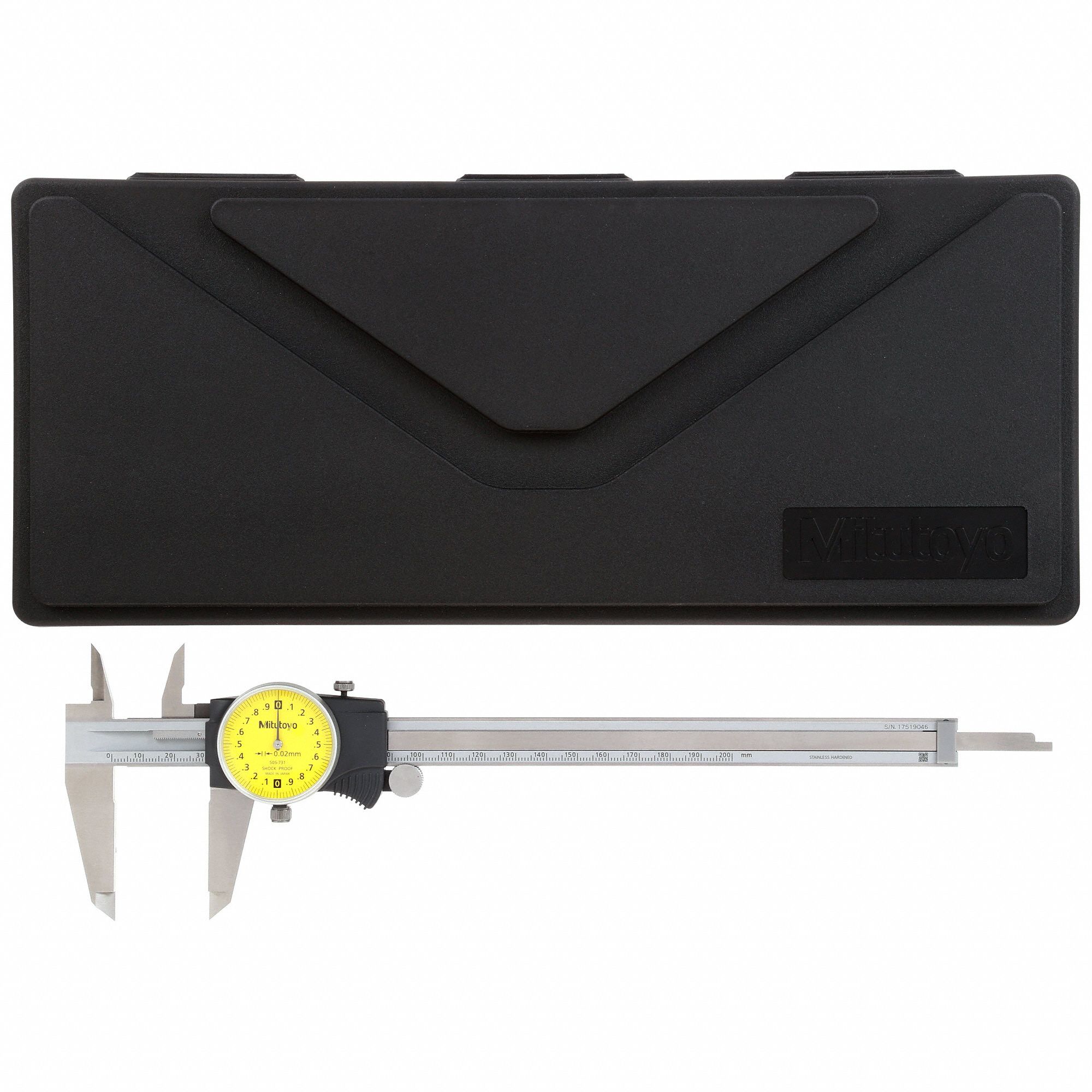 MITUTOYO Dial Caliper, Range 0 to 200 mm, Range per Revolution 2 mm