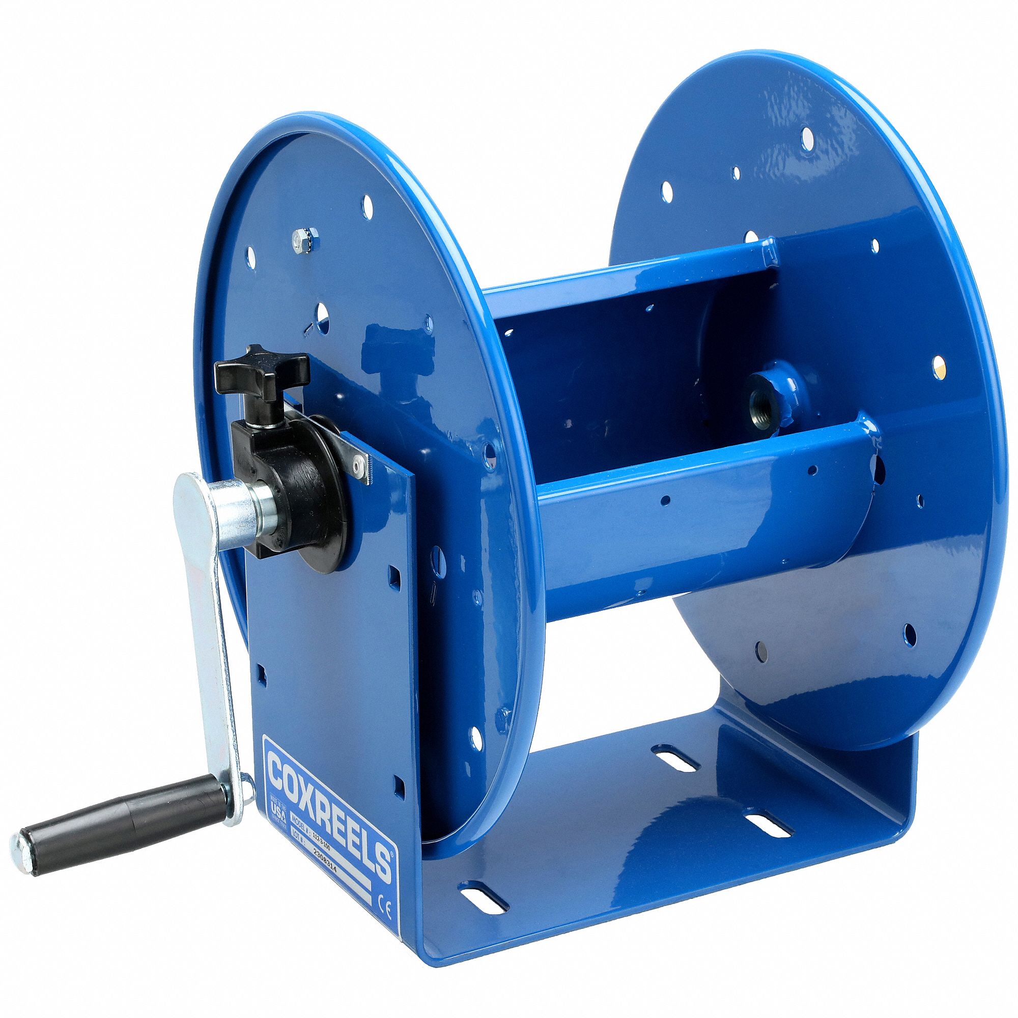 HAND CRANK HOSE REEL: 100 FT (⅜ IN I.D.), 12 IN L X 9½ IN W X 13 IN H, NITRILE, BRASS