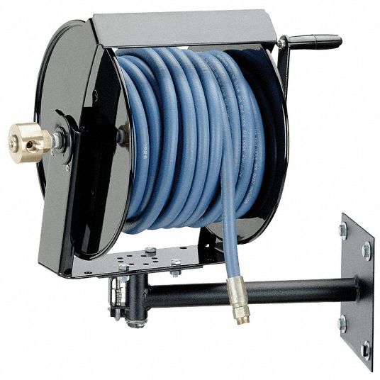 COXREELS Hand Crank Hose Reel: 100 ft (3/8 in I.D.), 12 in L x 19 in W x 13  1/2 in H, FKM, Brass