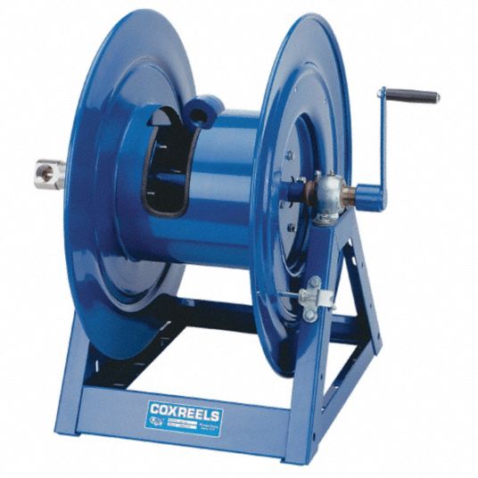 COXREELS Hand Crank Hose Reel: 200 ft (1 in I.D.), 24 in L x 36 5/8 in W x  26 1/8 in H, TFE/P, Blue