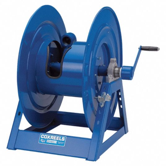 COXREELS Hand Crank Hose Reel: 50 ft (1 1/2 in I.D.), 24 in L x 25 in W x  26 in H, Nitrile, Blue