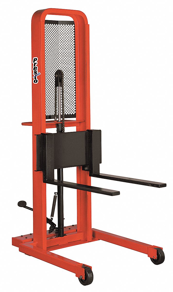 Manual Straddle Stacker: 1,000 lb Load Capacity, 30 in x 3 in, 3 1/4 in to 4 ft 2 in