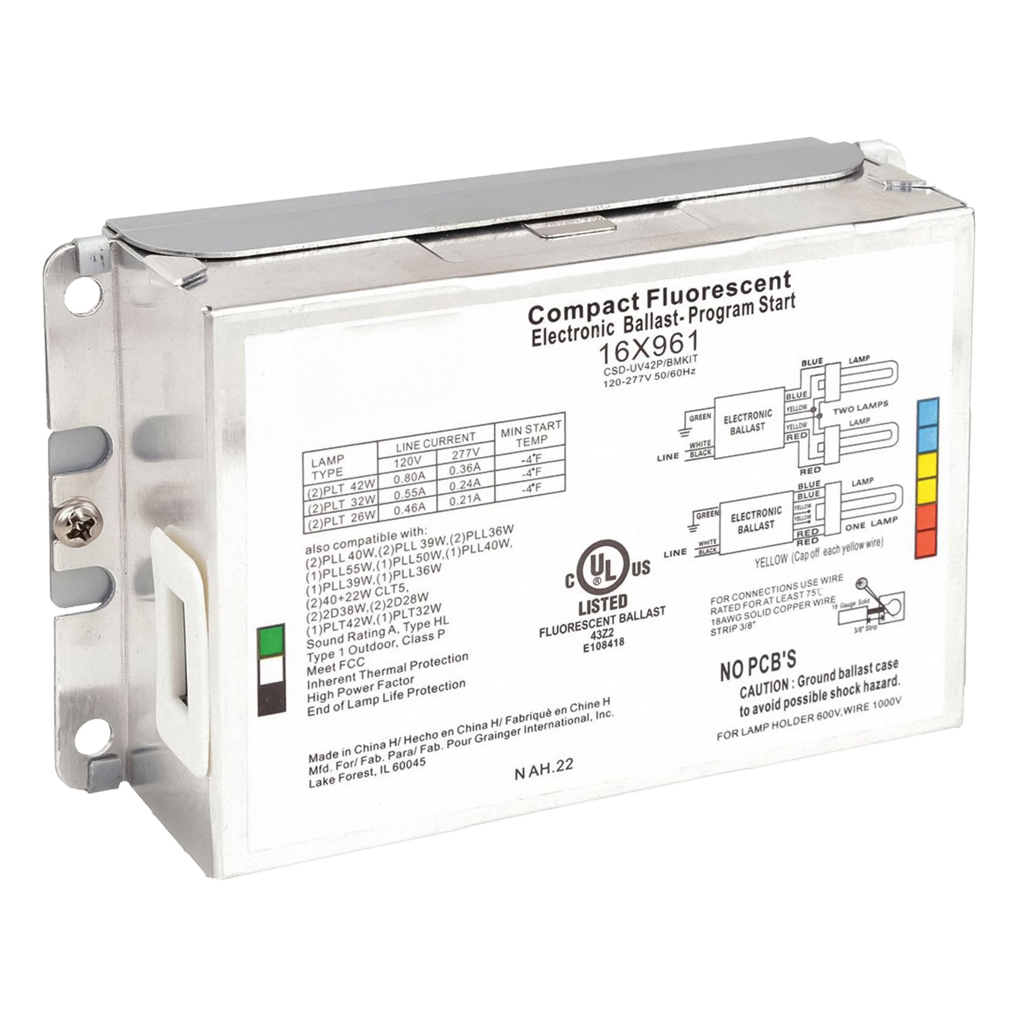 CFL Ballast: 120 to 277V AC, 1/2 Lamps Supported, 26 W_28 W_38 W_50 W_55 W Bulb Watt