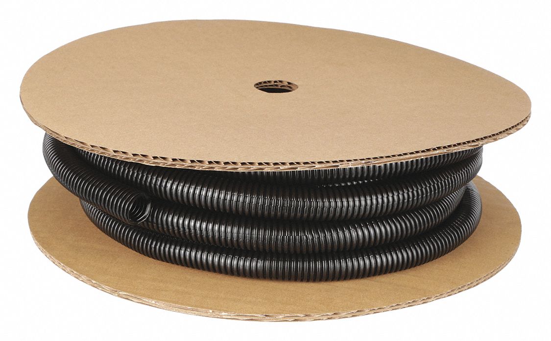 Corrugated Loom Tubing: 1 1/4 in Nominal Size, 50 ft Overall Lg, Polyethylene, Black