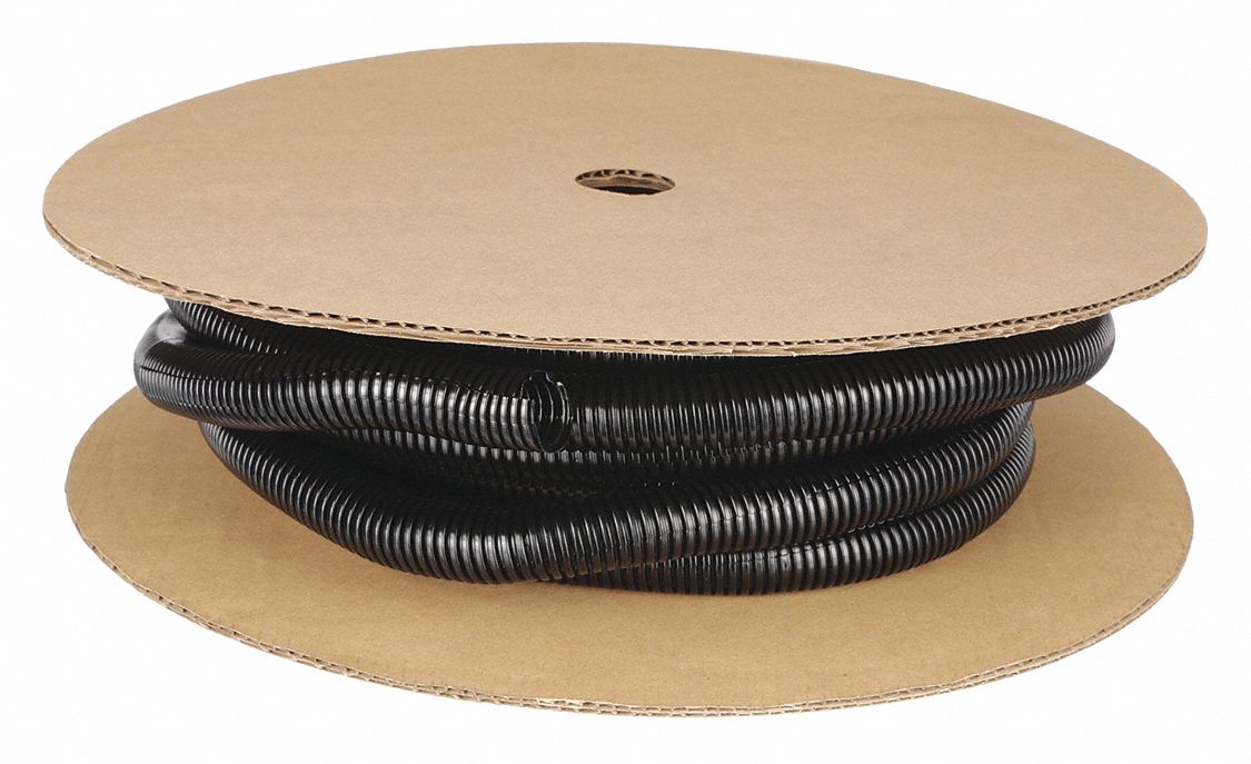 Corrugated Loom Tubing: 1 1/4 in Nominal Size, 50 ft Overall Lg, Nylon, Black