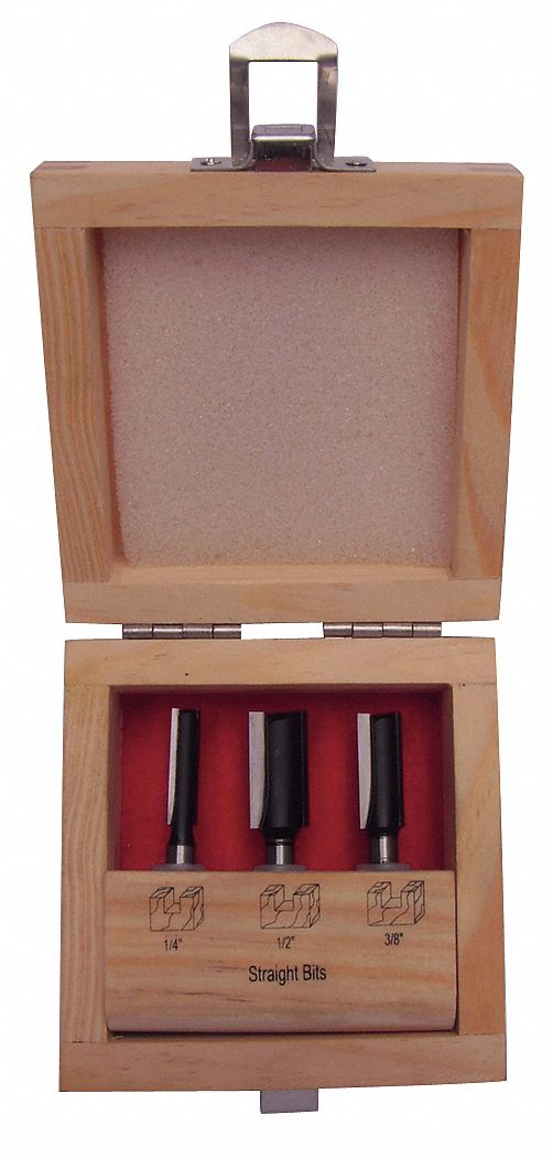 Router Bit Set: Fractional Inch, 3 Pieces, Straight