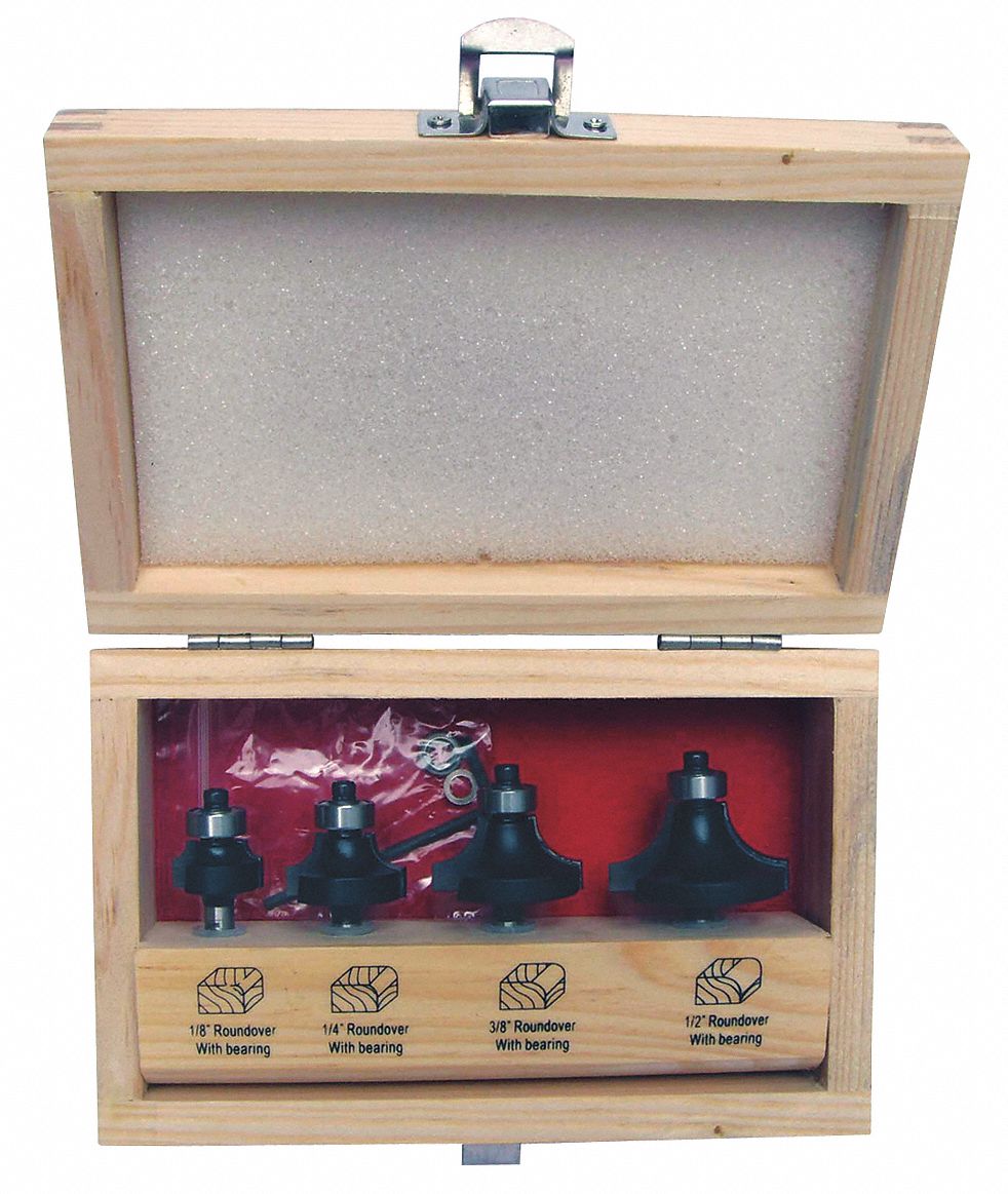 GRAINGER APPROVED Router Bit Set, Carbide Tipped, Number of Pieces 4