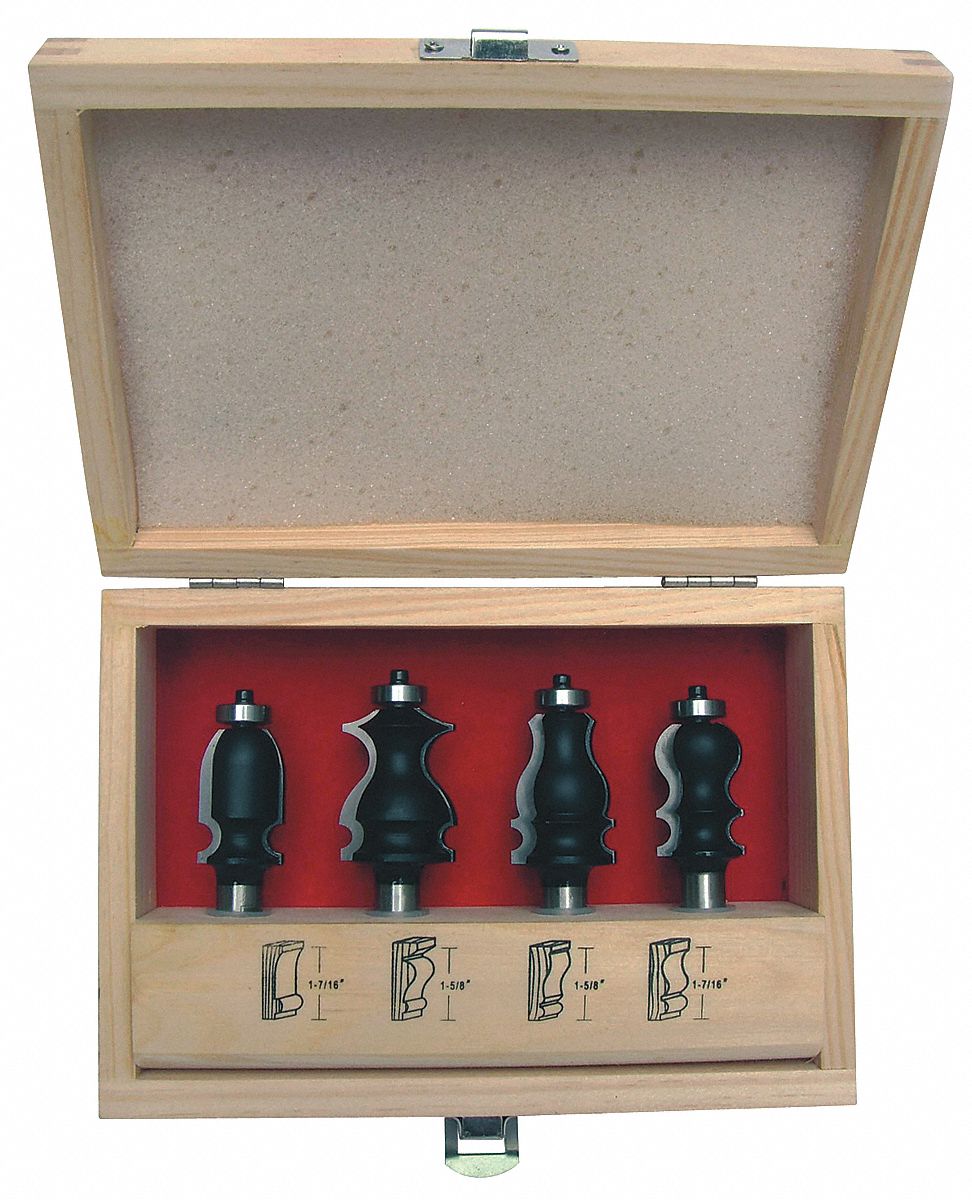 GRAINGER APPROVED Router Bit Set, Carbide Tipped, Number of Pieces 4