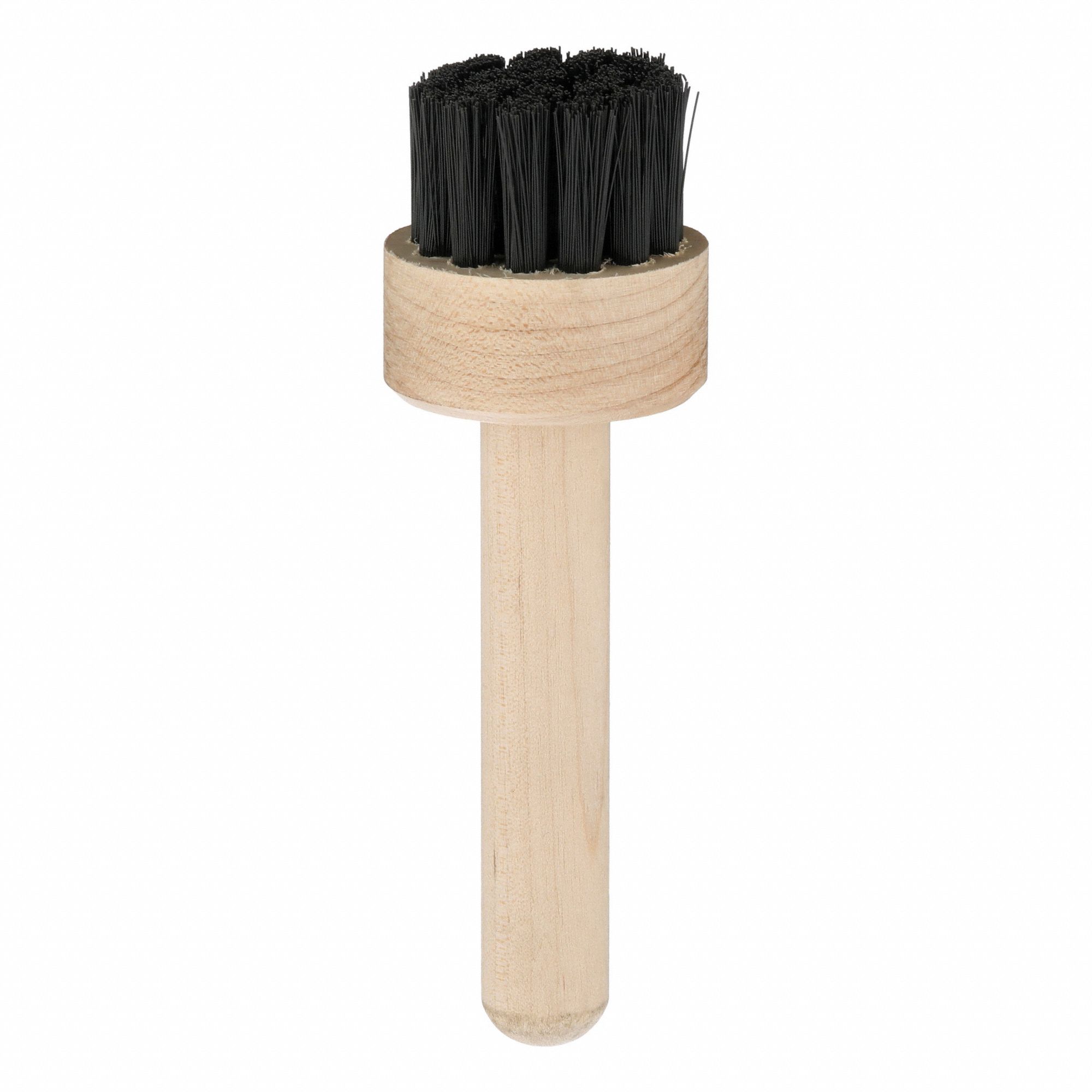 Round Brush: 2 in Overall Dp, 2 in Overall Dia, Nylon Bristles with Wood Handle