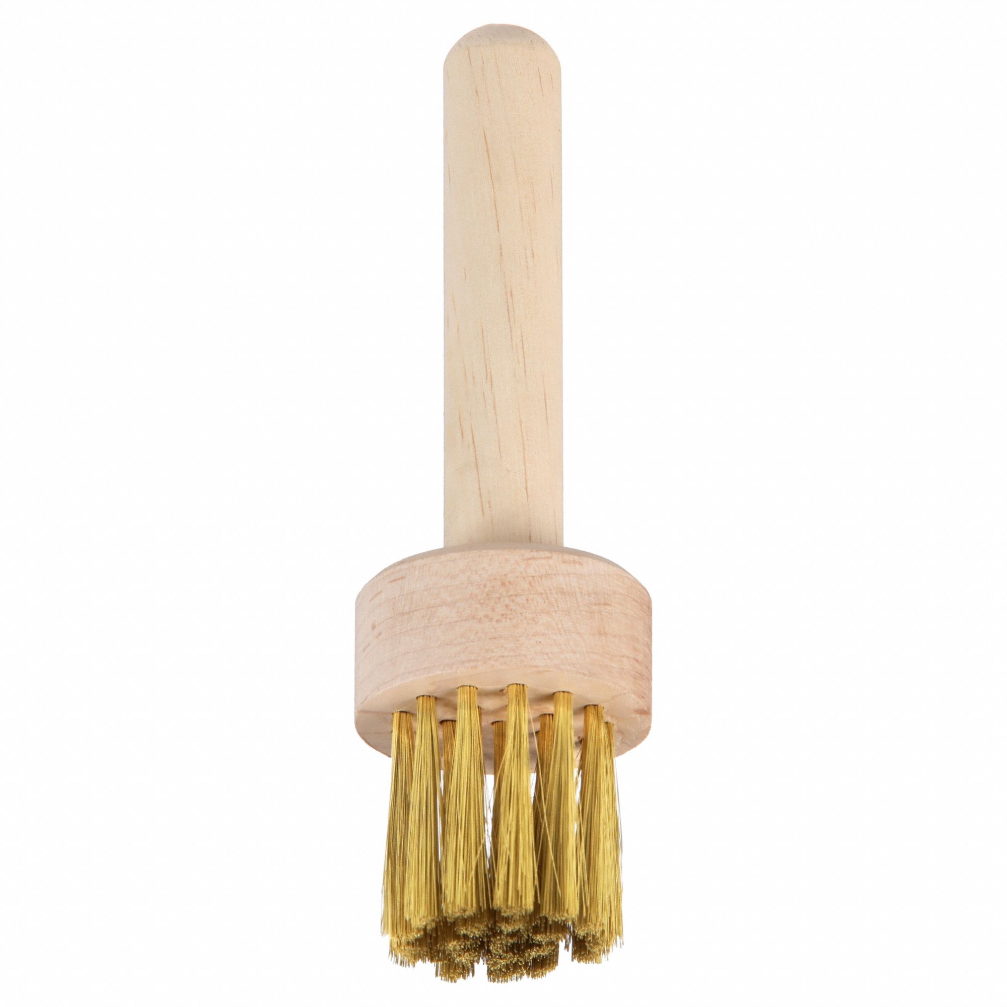 Round Brush: 3 in Overall Dp, 3 in Overall Dia, Brass Bristles with Wood Handle