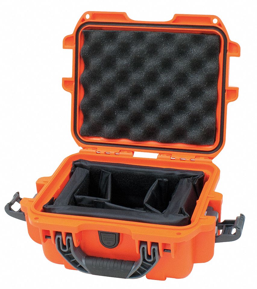 PROTECTIVE CASE, 7⅜ IN X 9⅜ IN X 5½ IN INSIDE, ORANGE, STATIONARY, 3 LB W