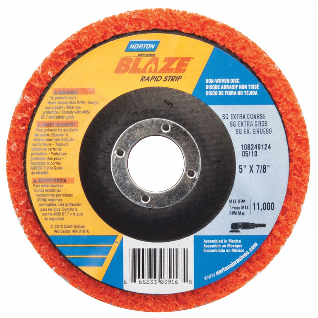 Non-Woven Depressed Center Disc: 5 in x 7/8 in, Ceramic, Extra Coarse, Blaze Rapid Strip