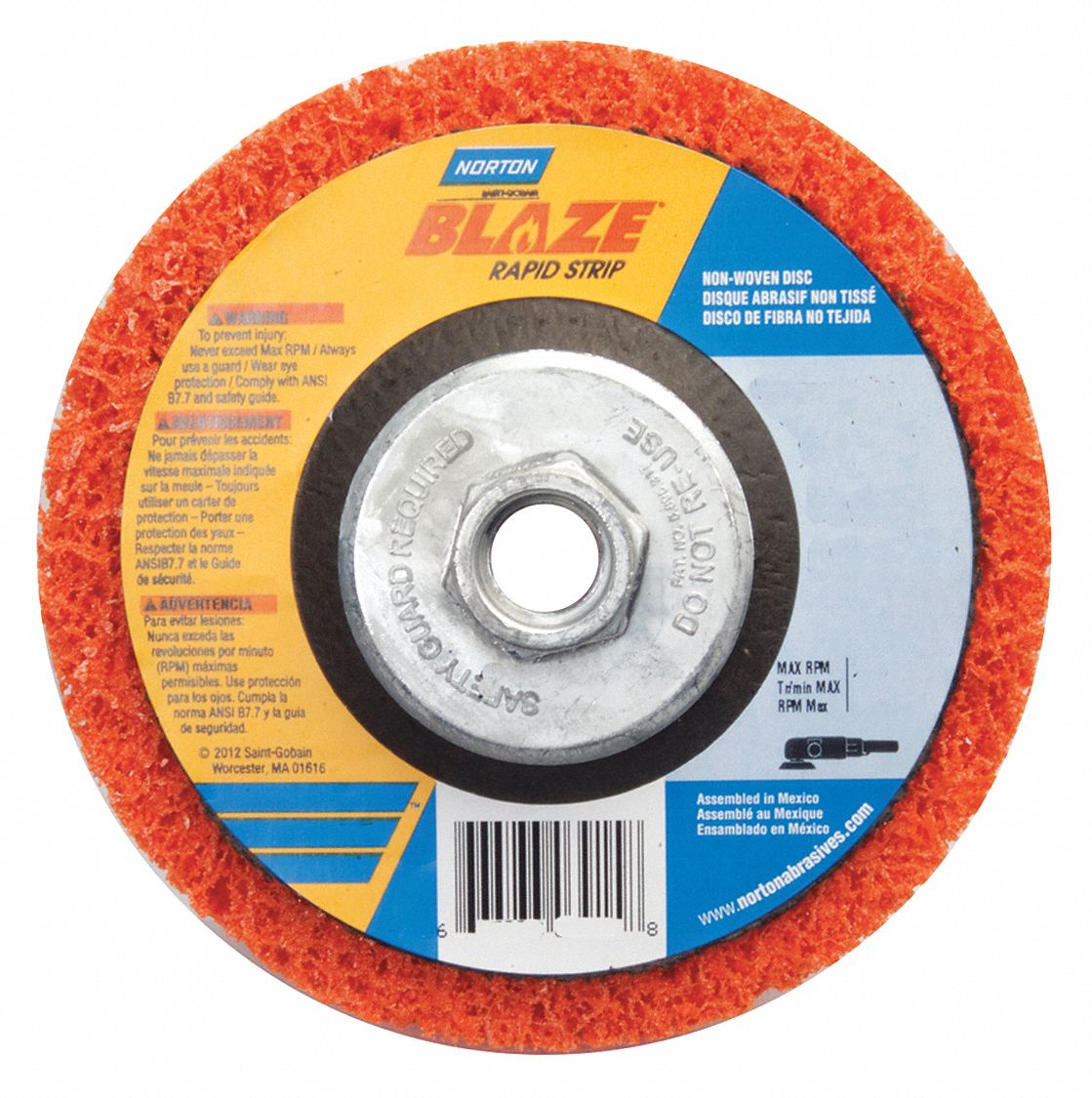 Non-Woven Depressed Center Disc: 7 in x 5/8"-11, Ceramic, Extra Coarse, Blaze Rapid Strip