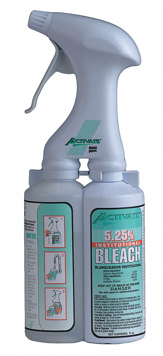 Bleach: Trigger Spray Bottle, 11 oz Container Size, Ready to Use, Liquid, Bleach, Unscented