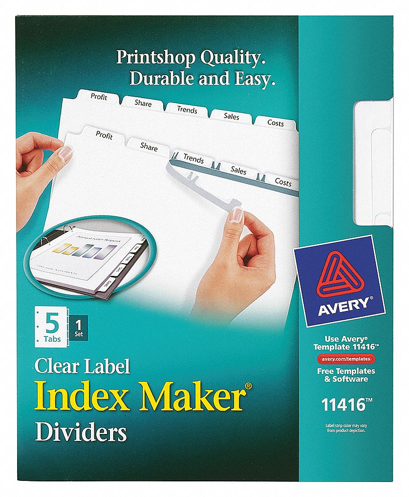 INDEX TAB SET,PRINT-ON,5 TABS,WHITE