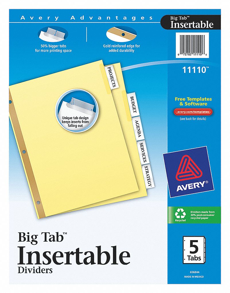 INDEX TAB SET,INSERTABLE,5 TABS,CLE