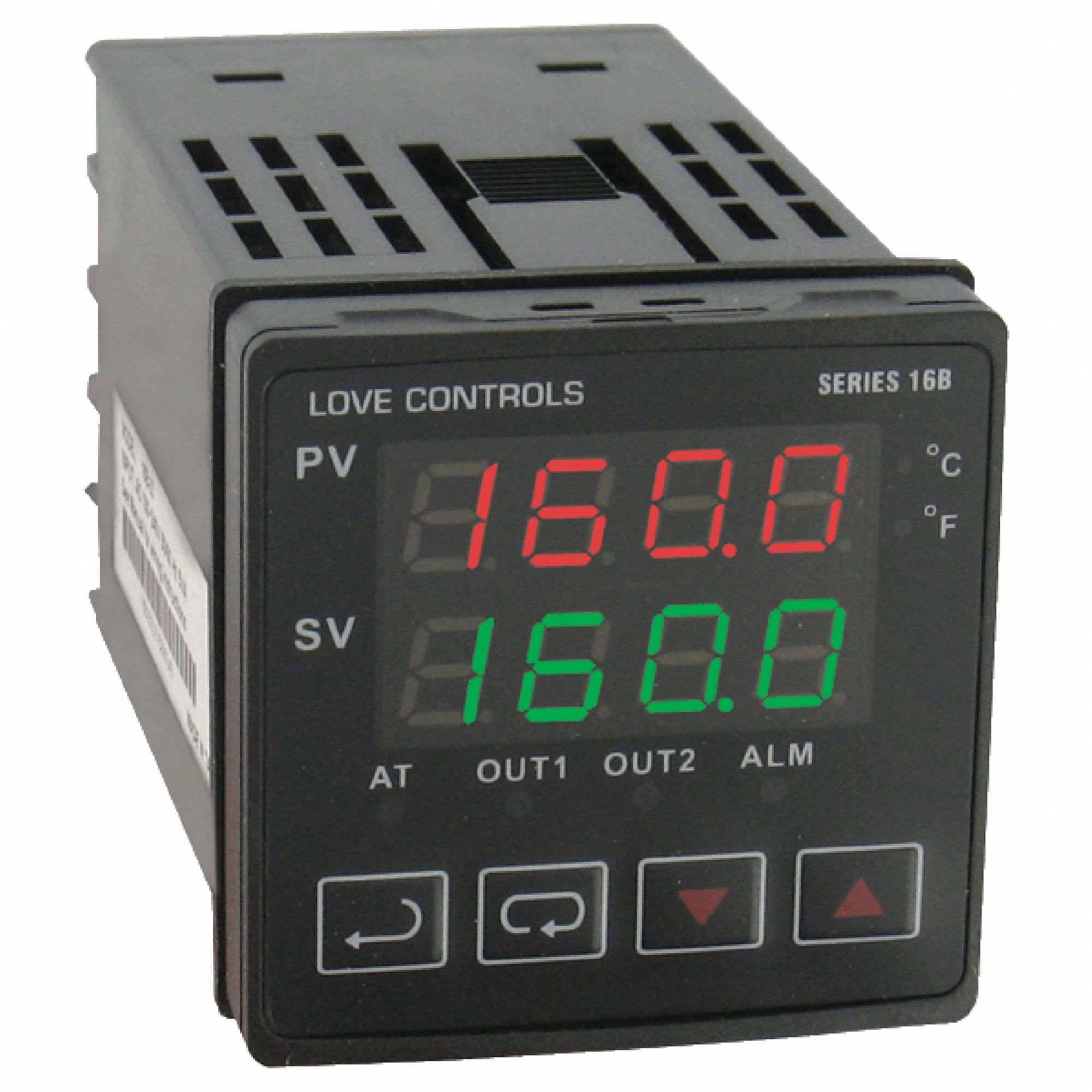Temperature Controller: 16B, 1/16 DIN Size, RTD/Thermocouple, 100 to 240V AC, 32°F to 122°F