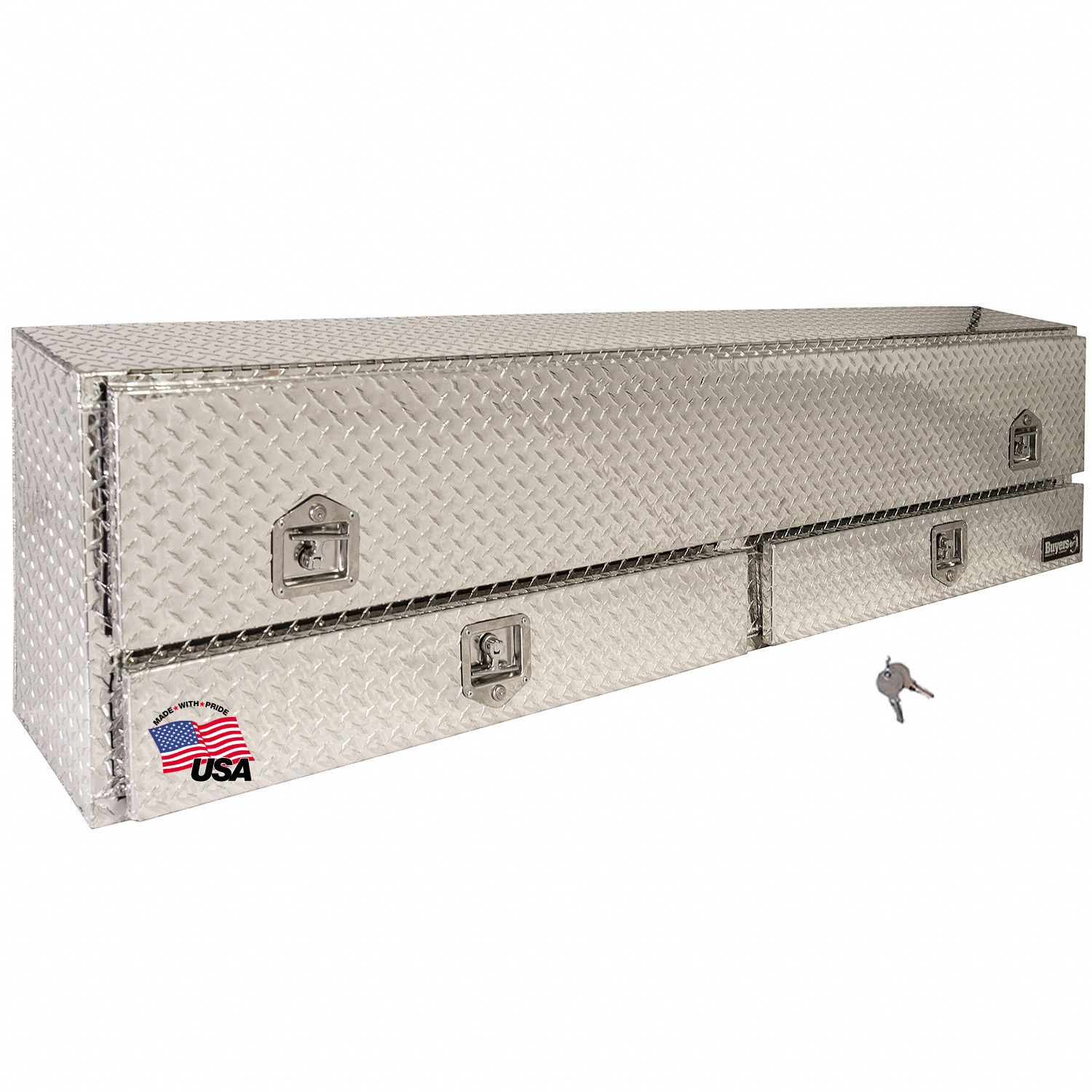 Truck Box with Drawers: Topside Truck Box, Single Flip-Up Door Lid, T-Handle, Silver