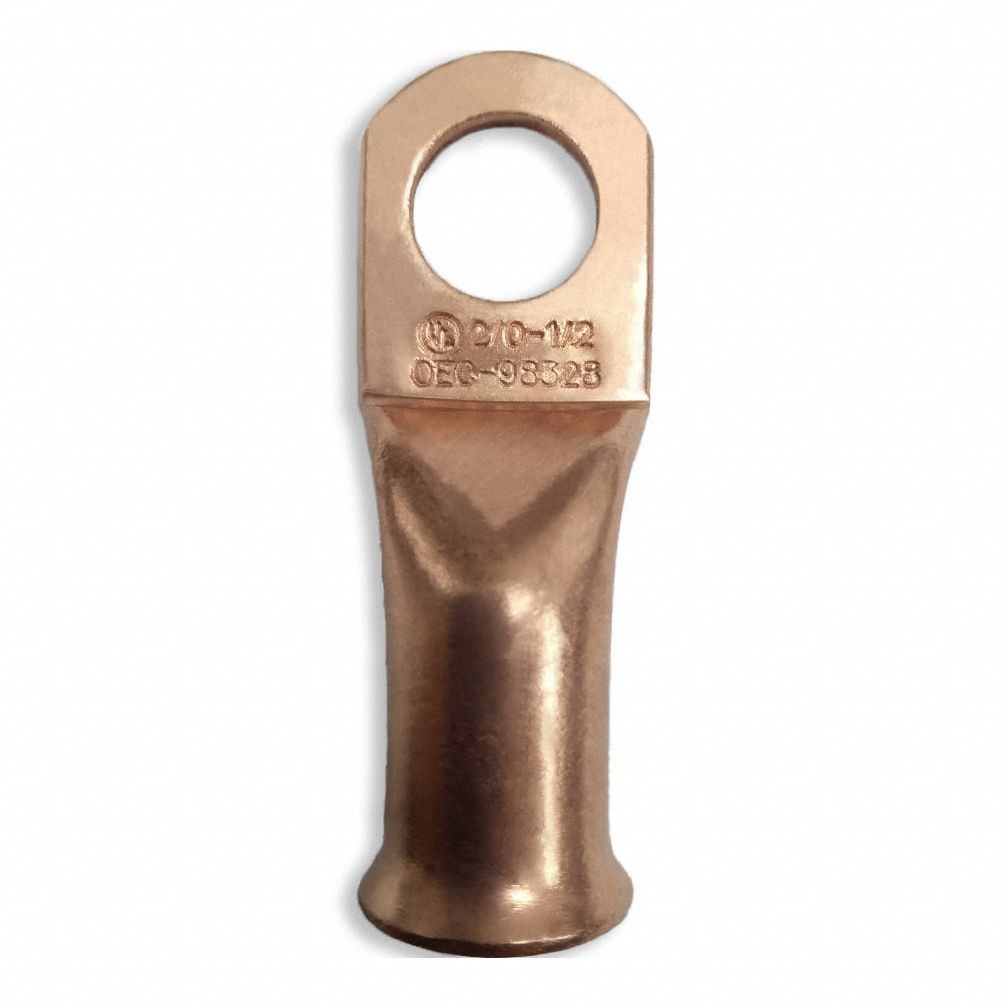 LUG, CRIMPABLE SIDE TERMINAL, CRIMP/SOLDER, COPPER, 2/0 GA, 1/2 IN STUD SIZE, STRAIGHT, 25 PK