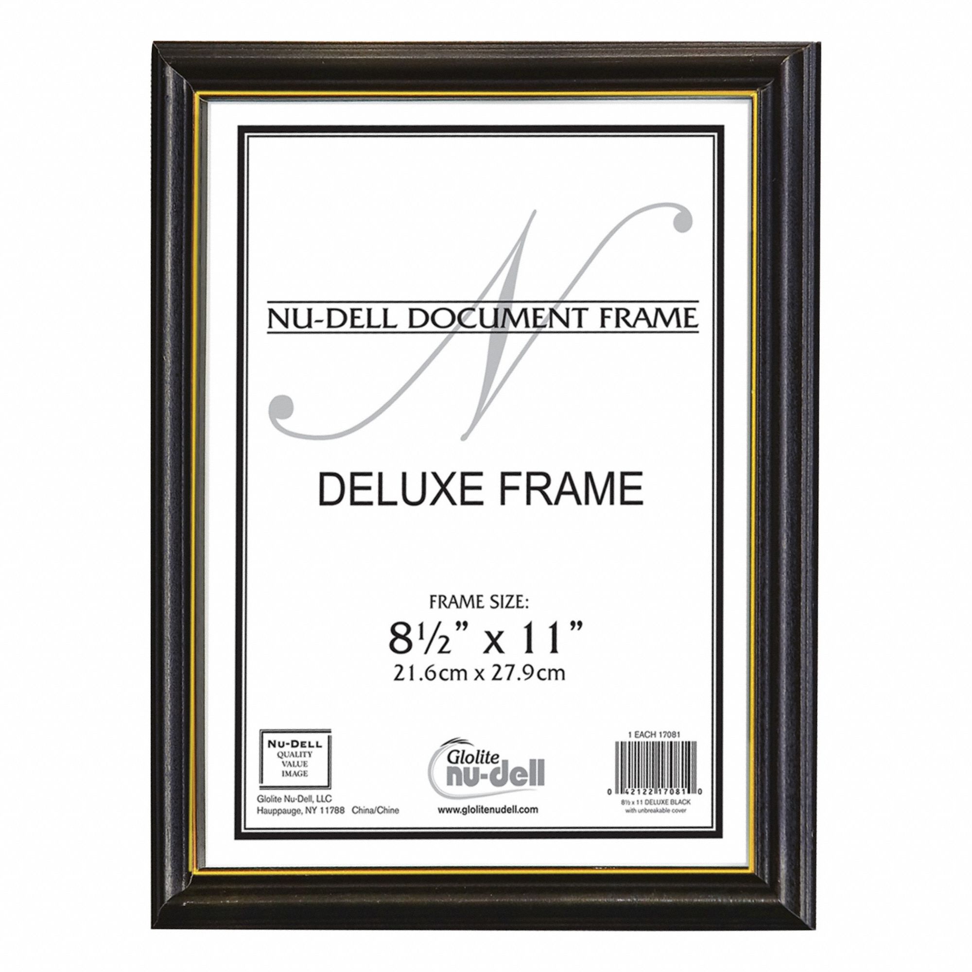 DOCUMENT FRAME, 8 1/2 IN X 11 IN, BLACK/GOLD, WOOD FRAME MATERIAL, PLASTIC WINDOW MATERIAL