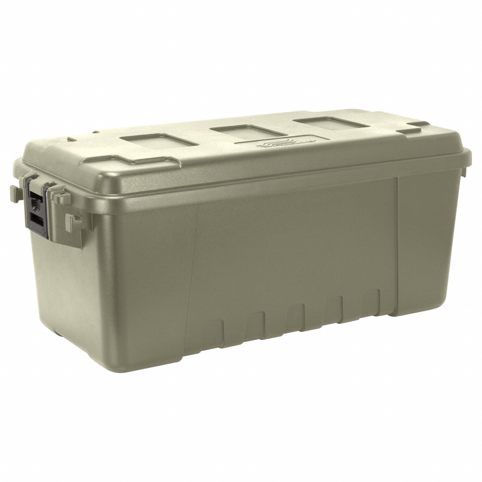 Storage Trunk: 17 gal, 30 in x 14 1/4 in x 12 3/4 in, Green, Plastic, 2 Handles