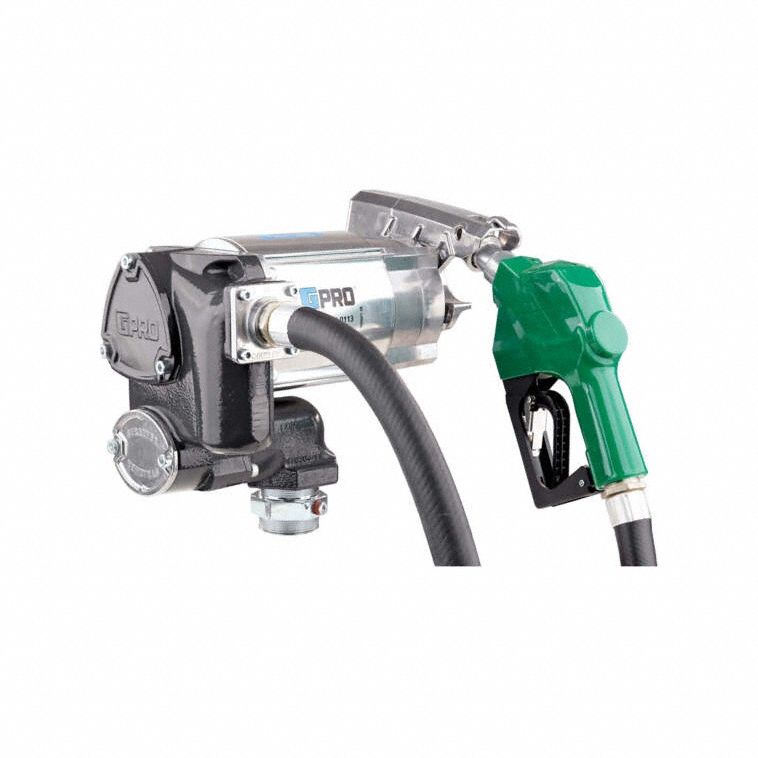 GPI Electric Drum Pump: 35 gpm Max. Flow Rate, 120/240 V AC, 1 hp HP, Pump with Hose & Nozzle, Auto (MPN 172000-03). Key specifications — Housing Material: Aluminum/Cast Iron; Brand: GPI; Rated Voltage: 120/240 V AC; Discharge Hose Size: 1" x 18'; Nozzle Type: Automatic.