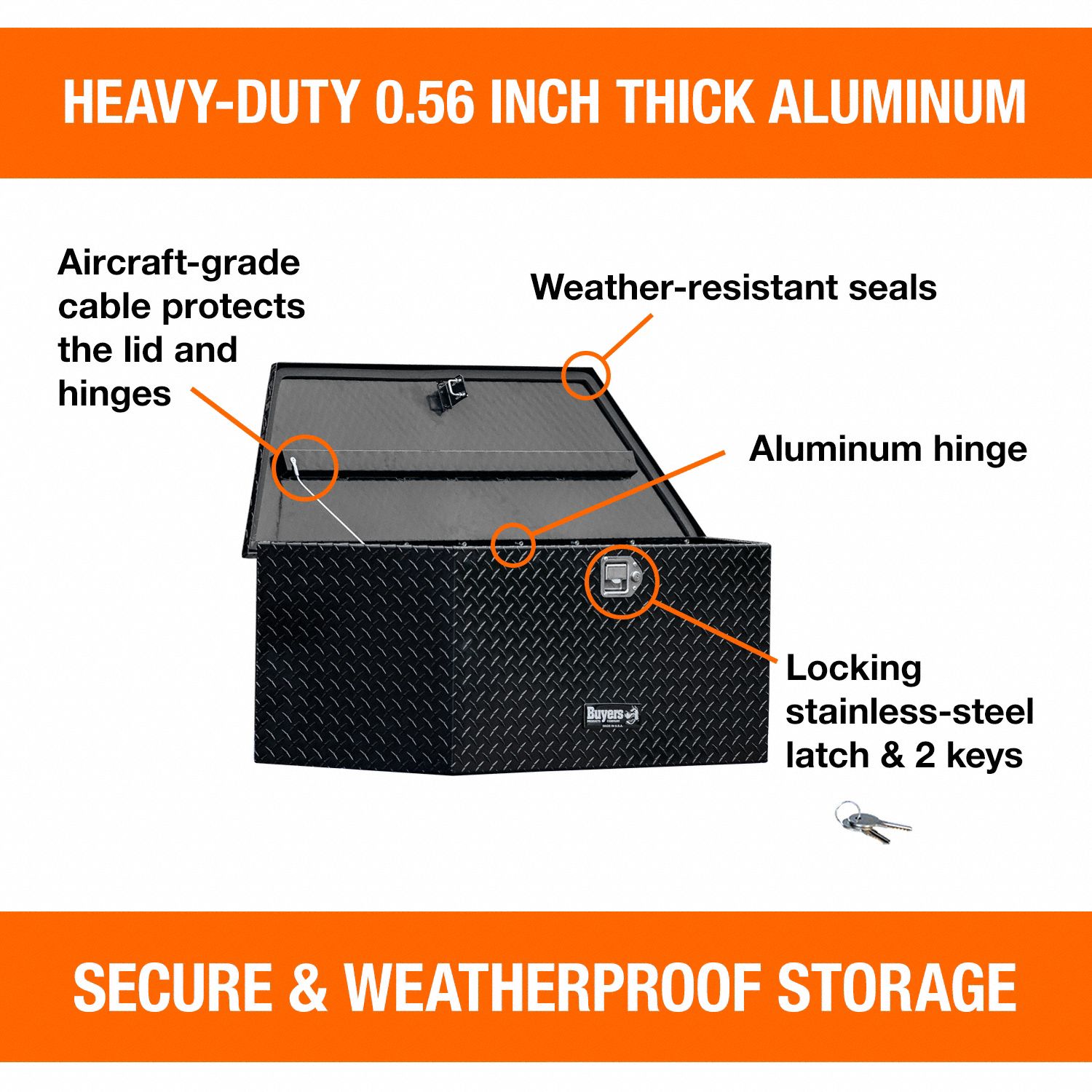 Trailer Tongue Box: Aluminum, Gloss Black, 17 in Overall Dp, 18 11/32 in Overall Ht