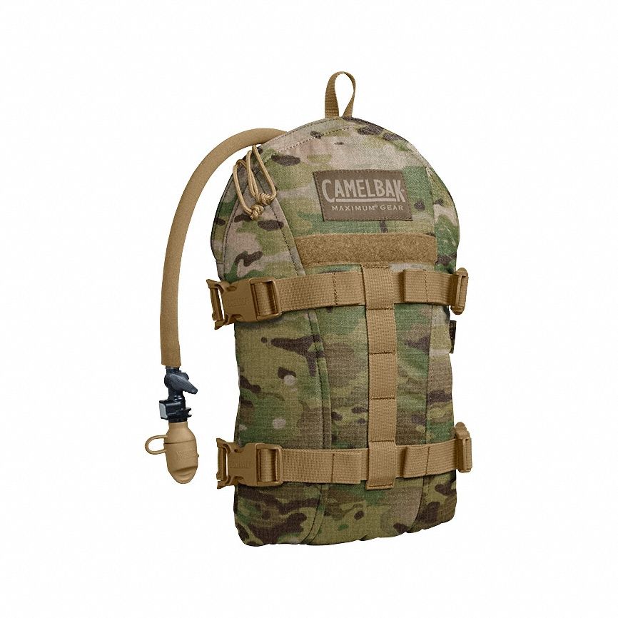 Hydration Pack: Camouflage, 3 L Fluid Capacity, 14 5/8 in Overall Lg, 9 7/8 in Overall Wd