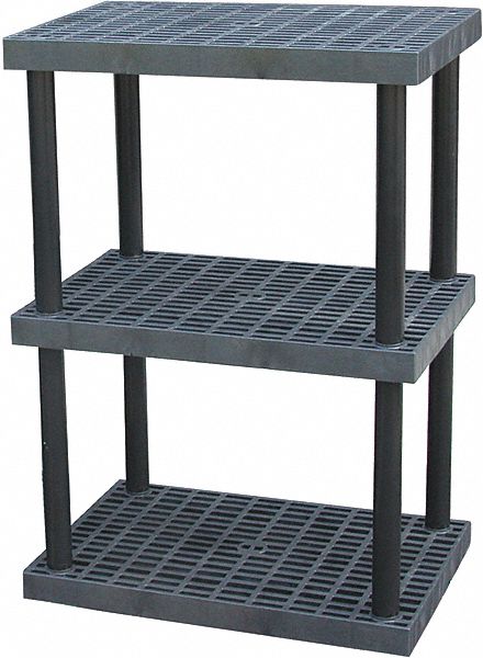 PLASTIC BULK SHELVING AND STORAGE, BLACK, 3 SHELF, 36 X 24 IN