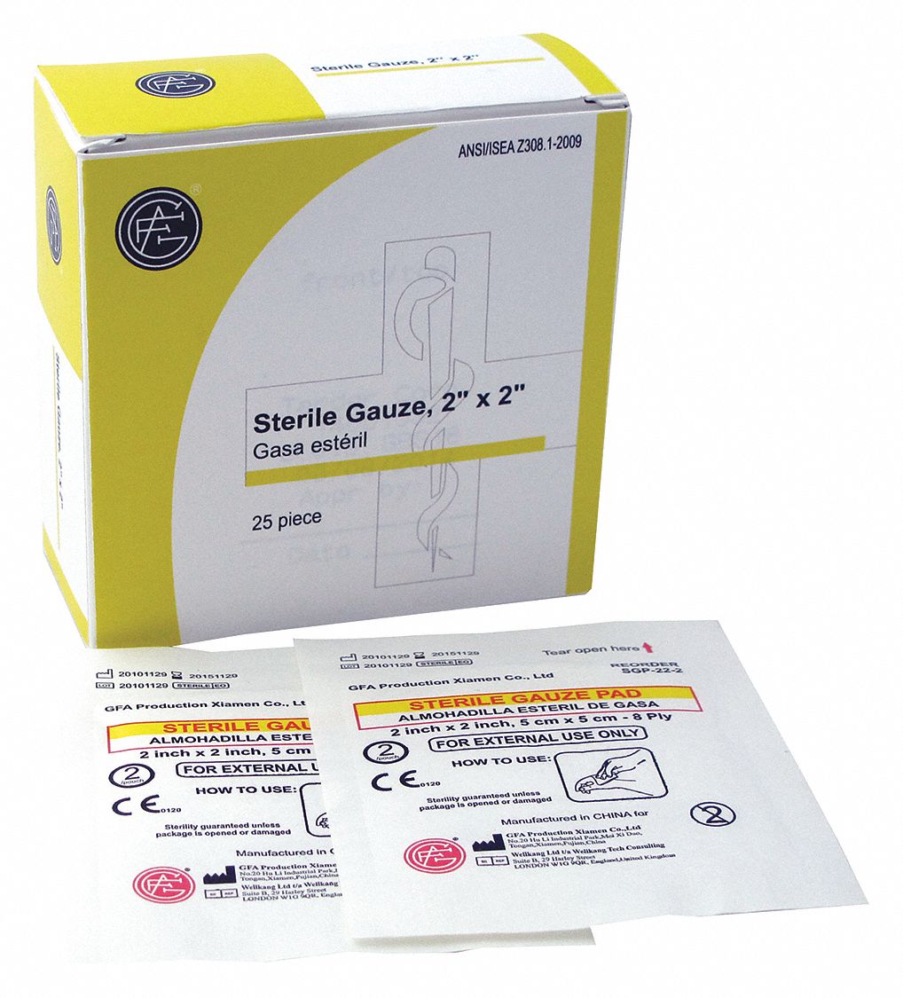 GRAINGER APPROVED Gauze Wrap, Box, Sterile, Gauze, ANSI 2015, PK 25