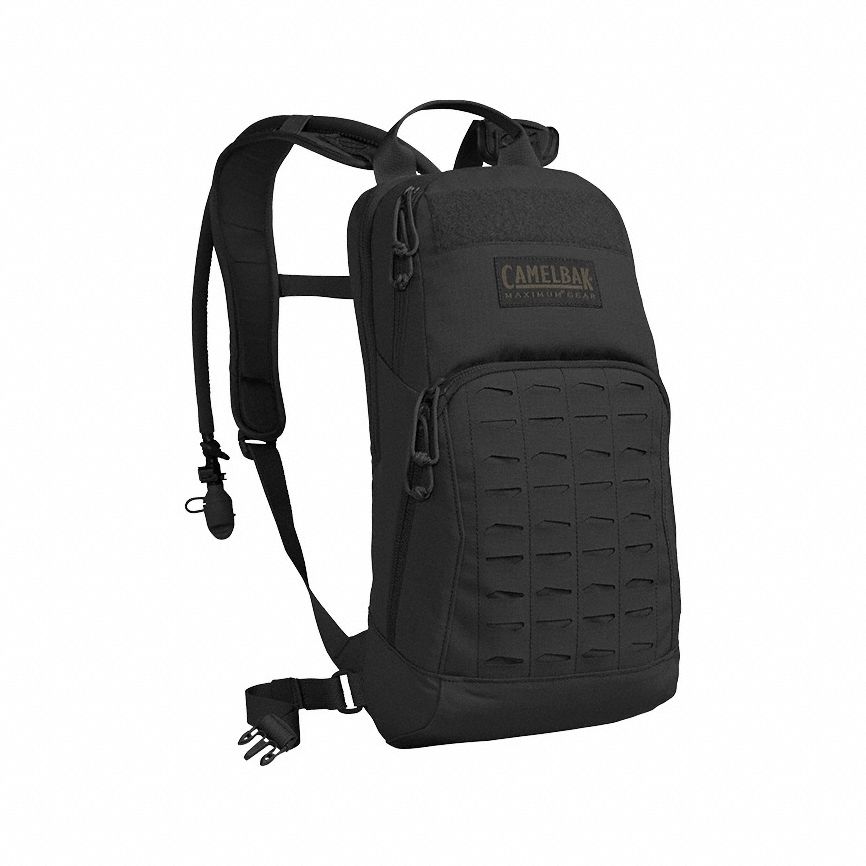 Hydration Pack: Black, 3 L Fluid Capacity, 18 1/2 in Overall Lg, 9 1/2 in Overall Wd