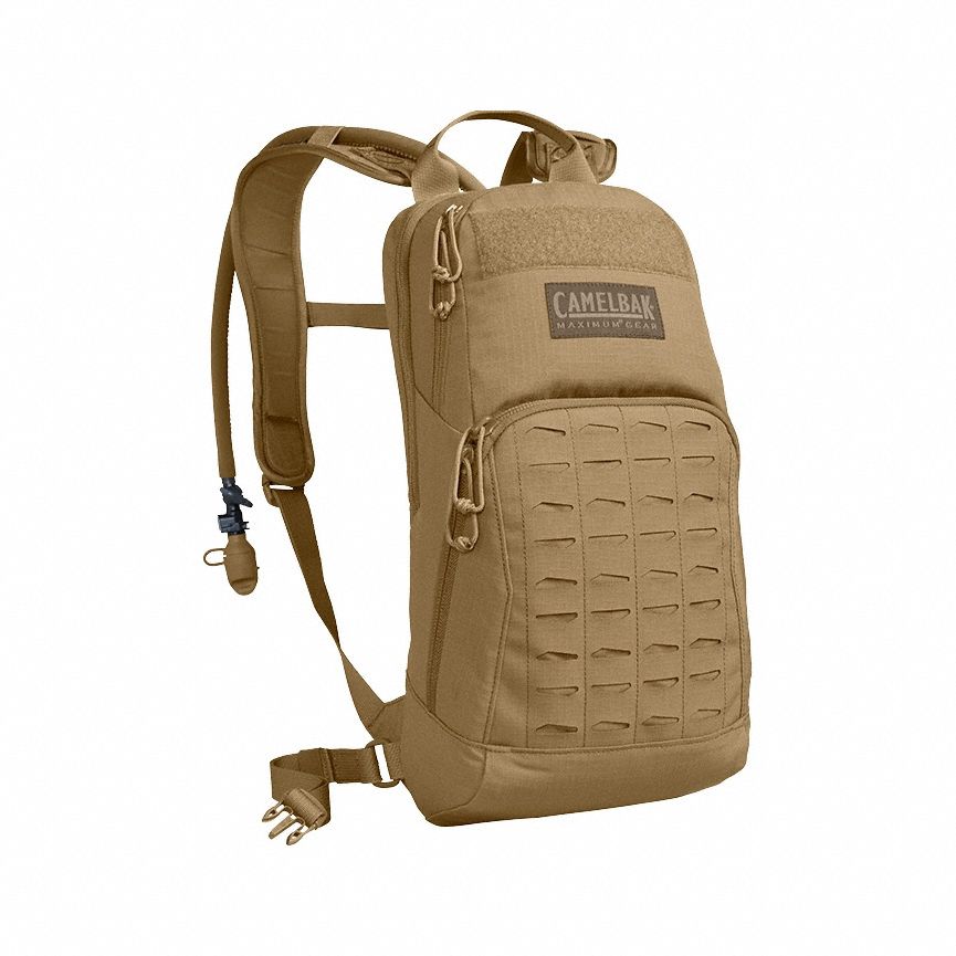 Hydration Pack: Brown, 3 L Fluid Capacity, 18 1/2 in Overall Lg, 9 1/2 in Overall Wd