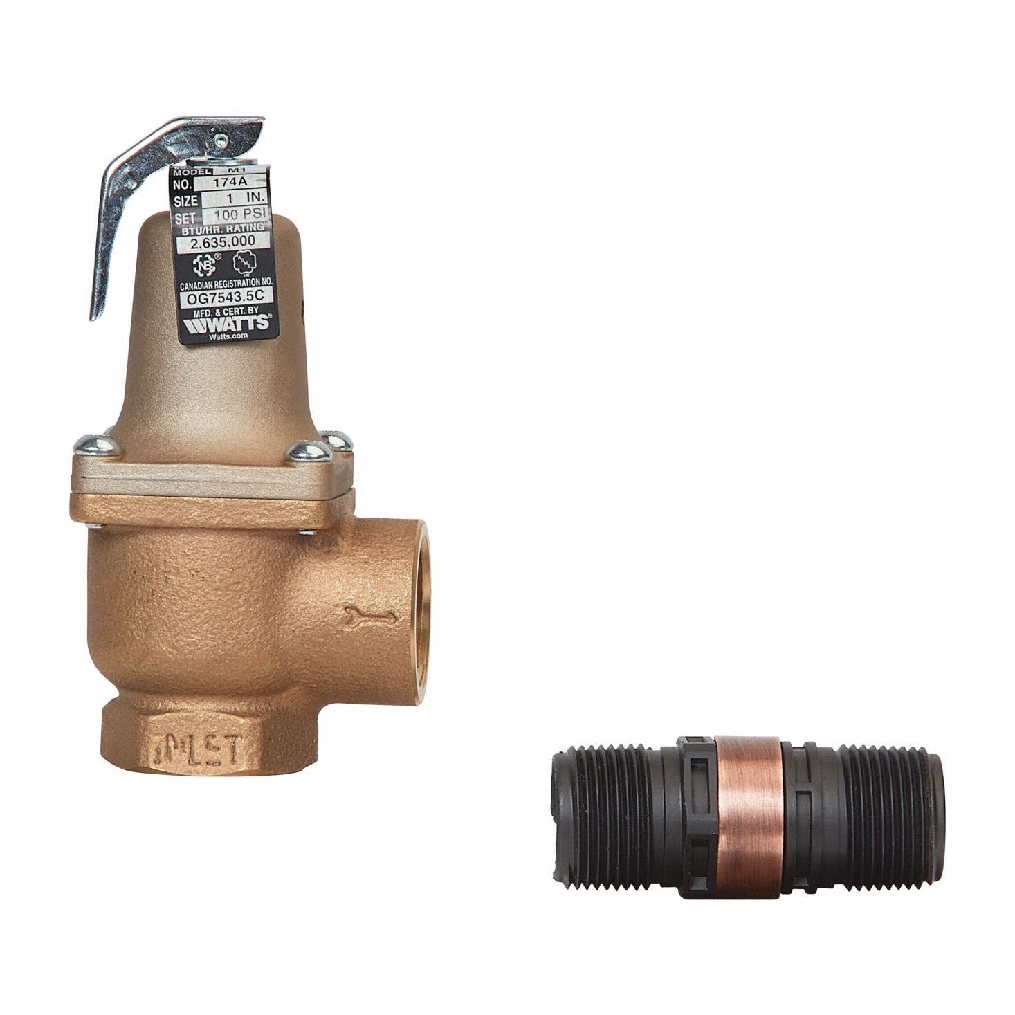 Relief Valve: FNPTF x FNPTF, 1 in x 1 in, Bronze, 150 psi Max. Op Pressure