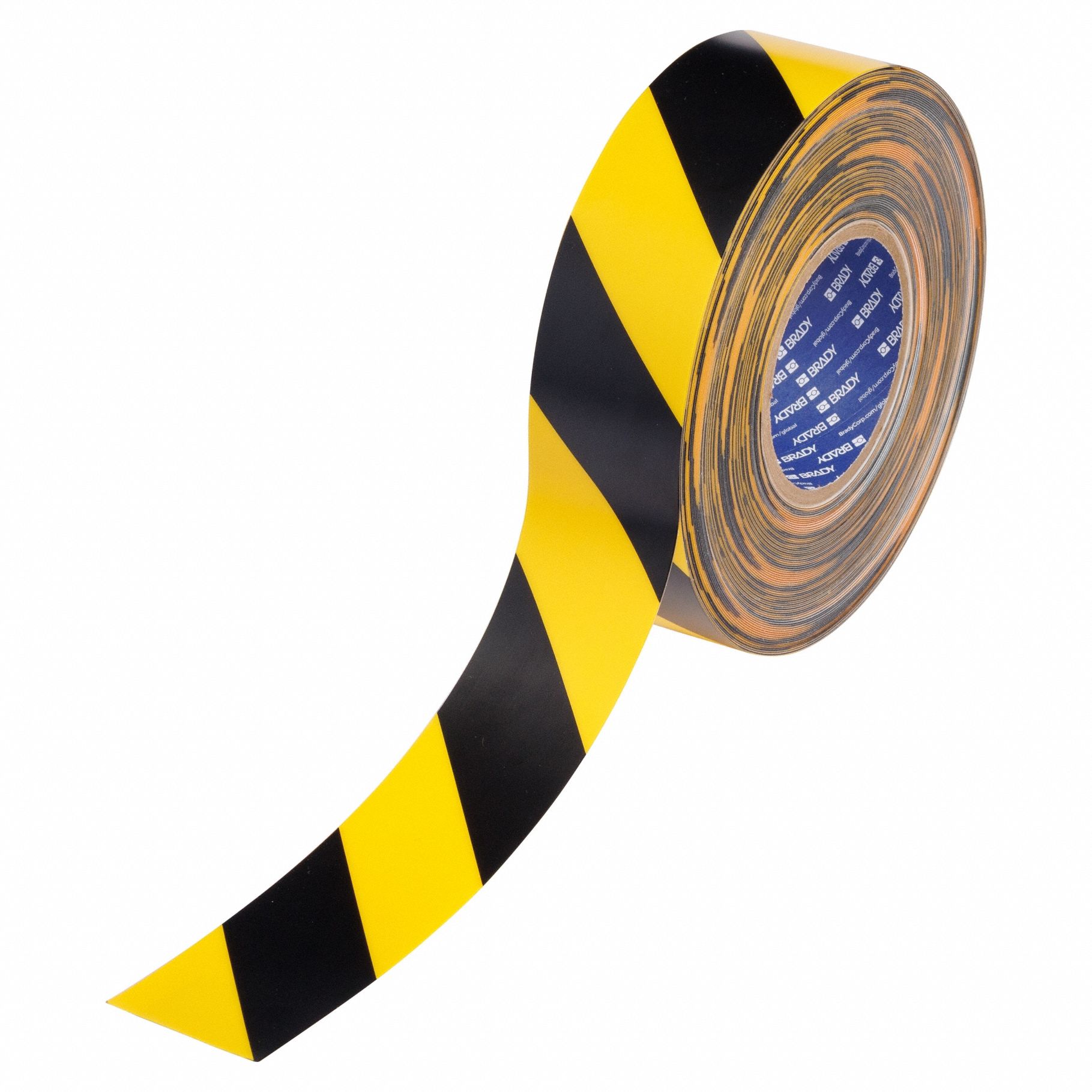 Floor Marking Tape: Striped, Black/Yellow, 2 in x 100 ft, 22 mil Tape Thick, Brady® ToughStripe® Max