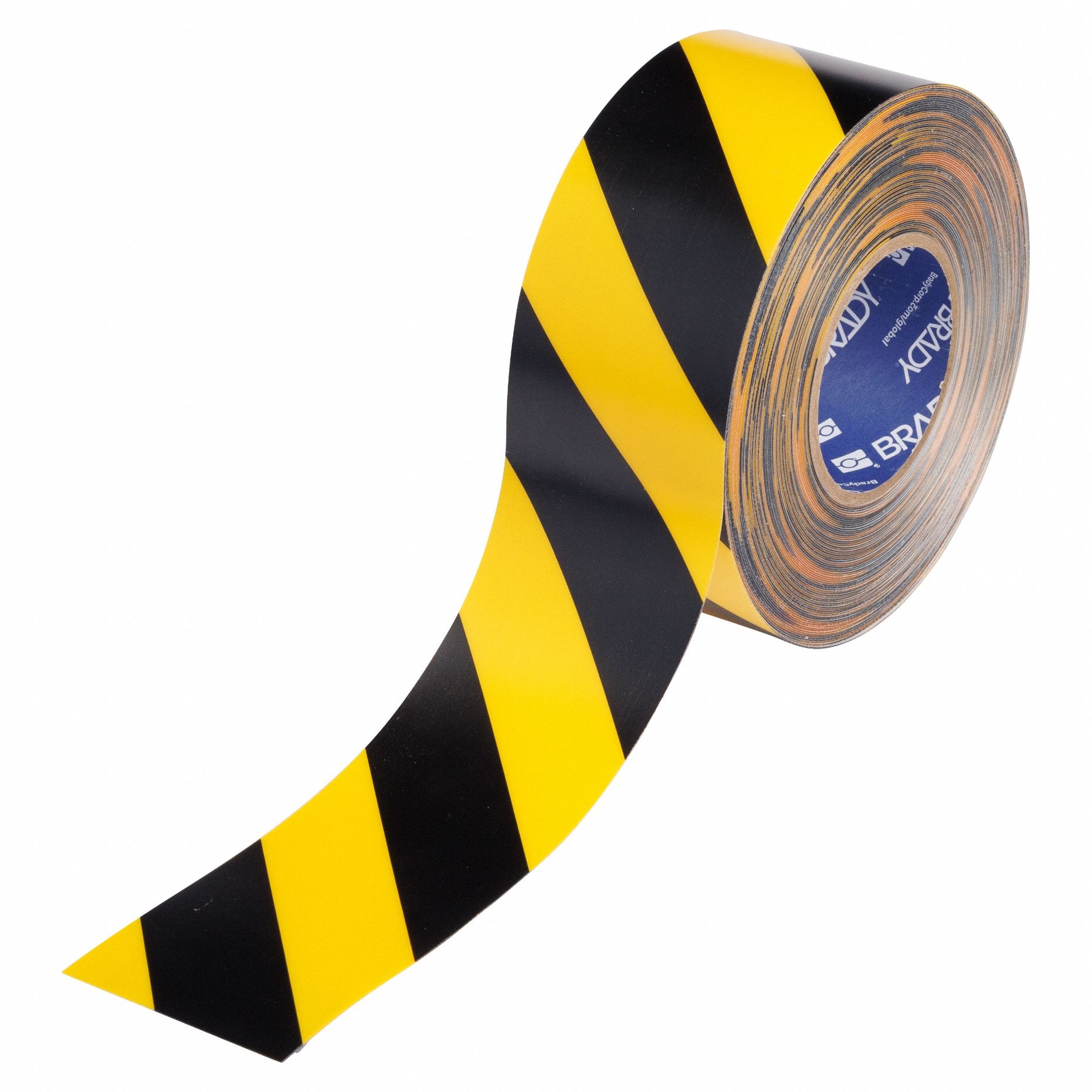 Floor Marking Tape: Striped, Black/Yellow, 3 in x 100 ft, 22 mil Tape Thick, Brady® ToughStripe® Max