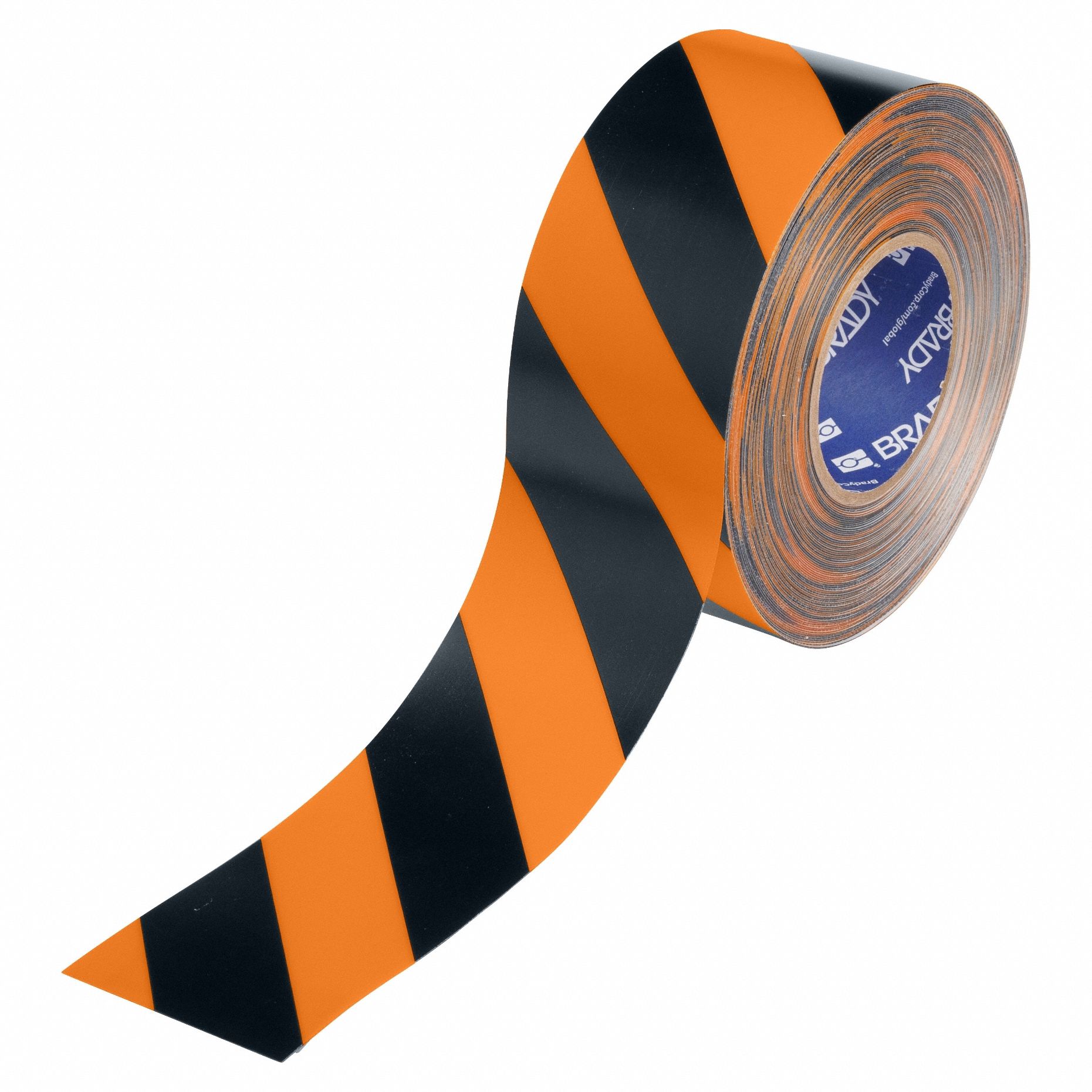 Floor Marking Tape: Striped, Black/Orange, 3 in x 100 ft, 22 mil Tape Thick, Brady® ToughStripe® Max