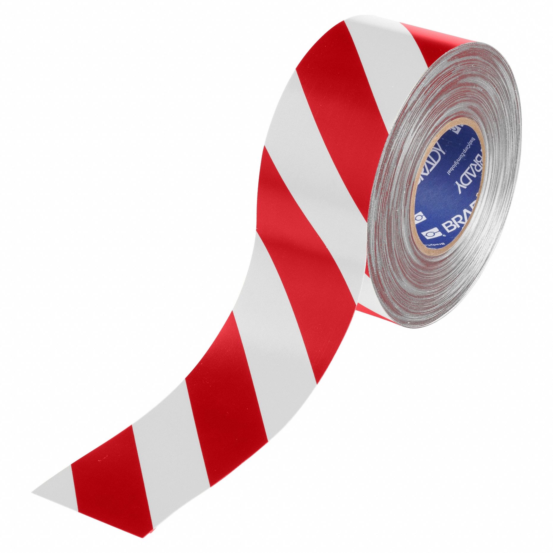 Floor Marking Tape: Striped, Red/White, 3 in x 100 ft, 22 mil Tape Thick, Brady® ToughStripe® Max