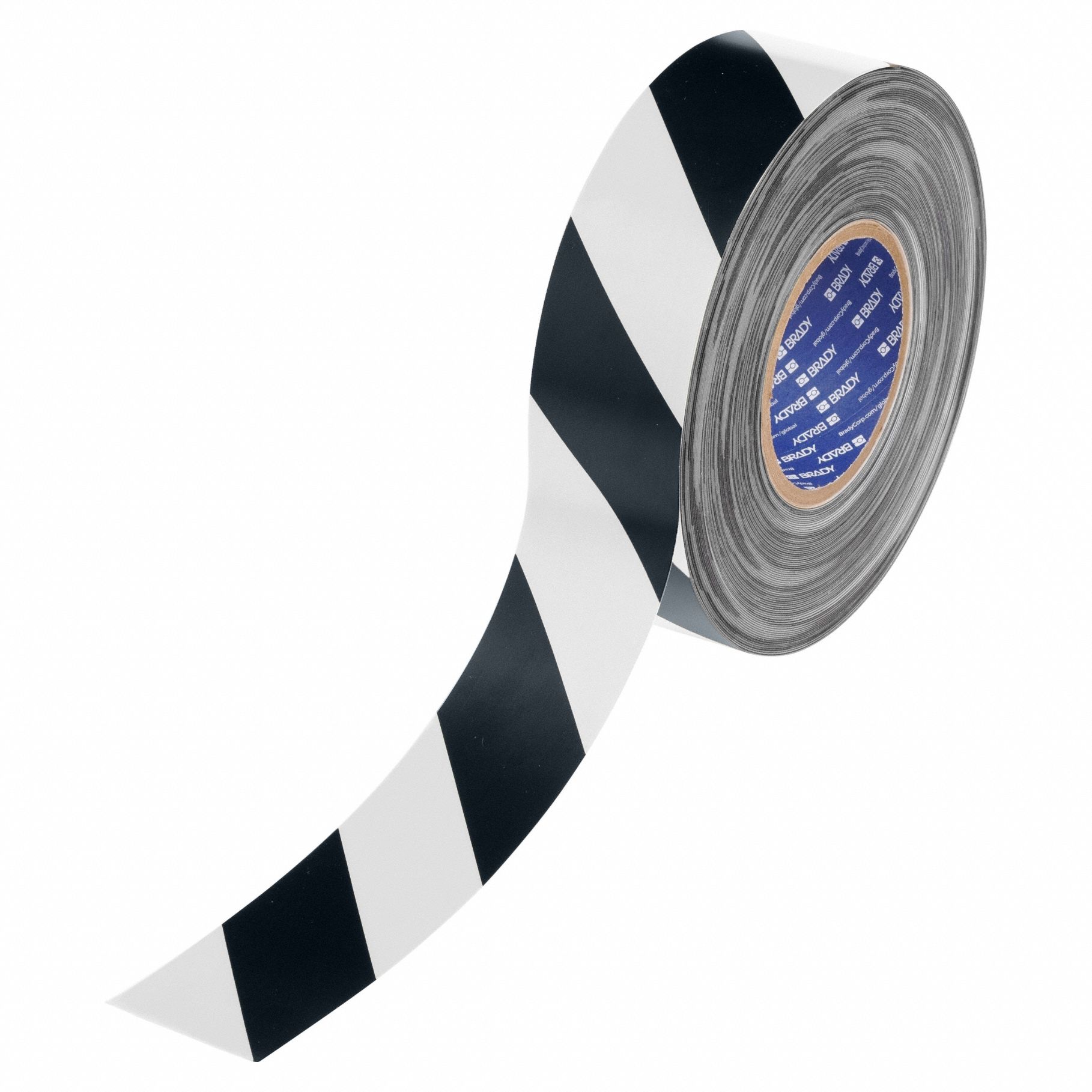 Floor Marking Tape: Striped, Black/White, 2 in x 100 ft, 22 mil Tape Thick, Brady® ToughStripe® Max