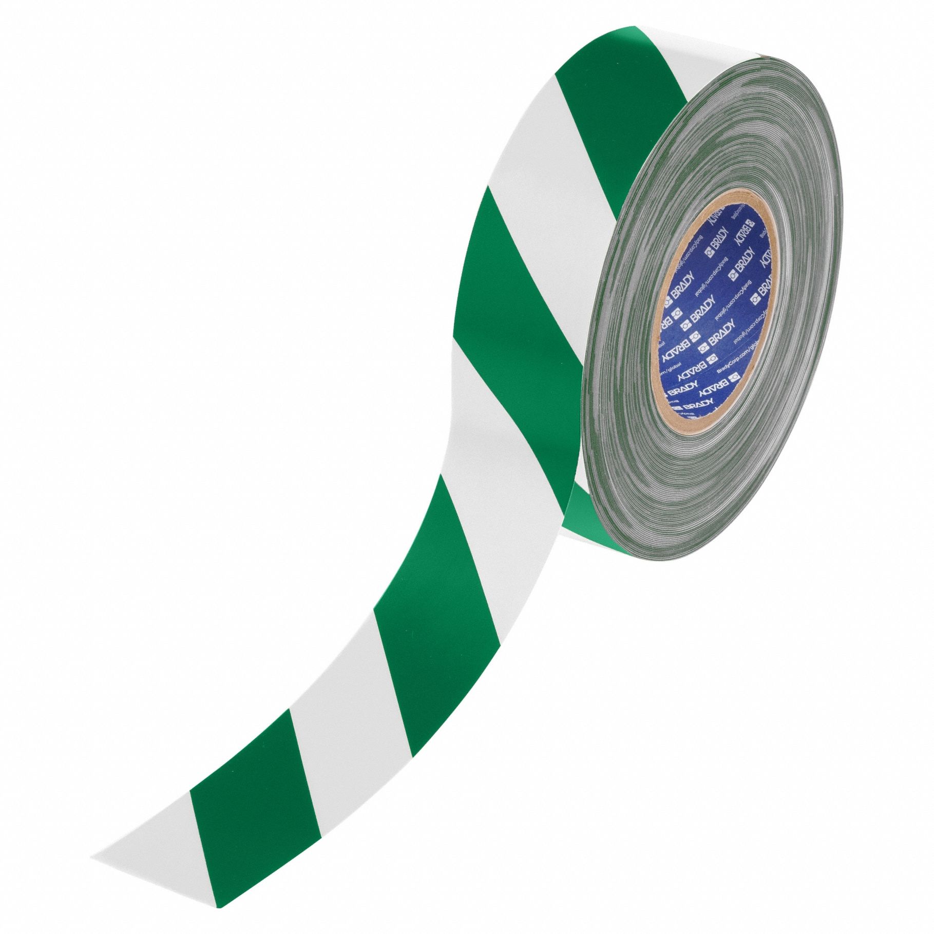 Floor Marking Tape: Striped, Green/White, 2 in x 100 ft, 22 mil Tape Thick, Brady® ToughStripe® Max