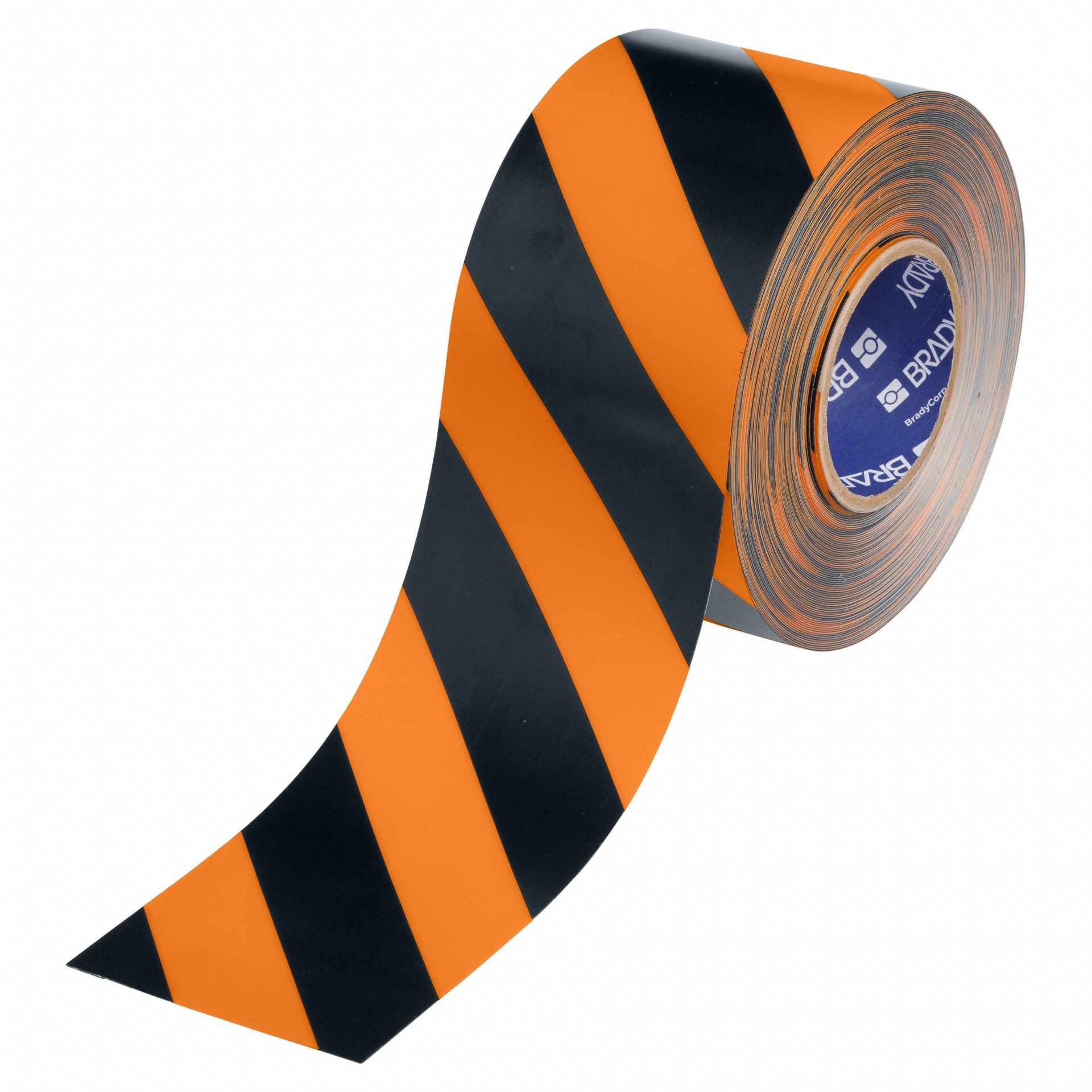 Floor Marking Tape: Striped, Black/Orange, 4 in x 100 ft, 22 mil Tape Thick, Brady® ToughStripe® Max